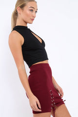 Black Ribbed High Neck Crop Top - Kamira-Tops