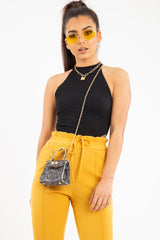 Black Ribbed High Neck Sleeveless Bodysuit - Electra-Bodysuits