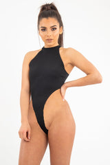 Black Ribbed High Neck Sleeveless Bodysuit - Electra-Bodysuits