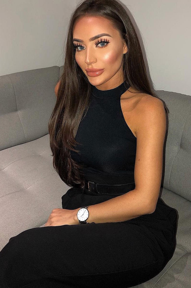 Black Ribbed High Neck Sleeveless Bodysuit - Electra-Bodysuits