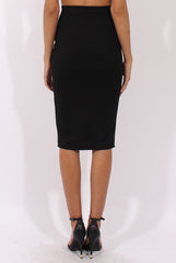 Black Ribbed High Waisted Midi Skirt - Della-Skirts