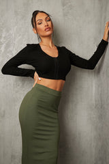 Black Ribbed Hook Fastening Crop Top - Piper-Crop Tops