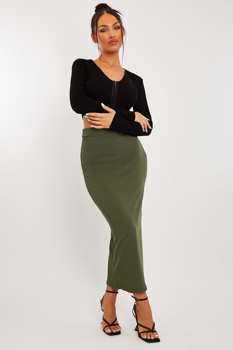 Black Ribbed Hook Fastening Crop Top - Piper-Crop Tops