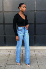 Black Ribbed Hook Fastening Crop Top - Piper-Crop Tops