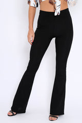 Black Ribbed Kick Flare Trousers - Chlo-Trousers