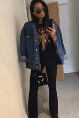 Black Ribbed Kick Flare Trousers - Chlo-Trousers