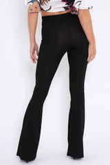Black Ribbed Kick Flare Trousers - Chlo-Trousers