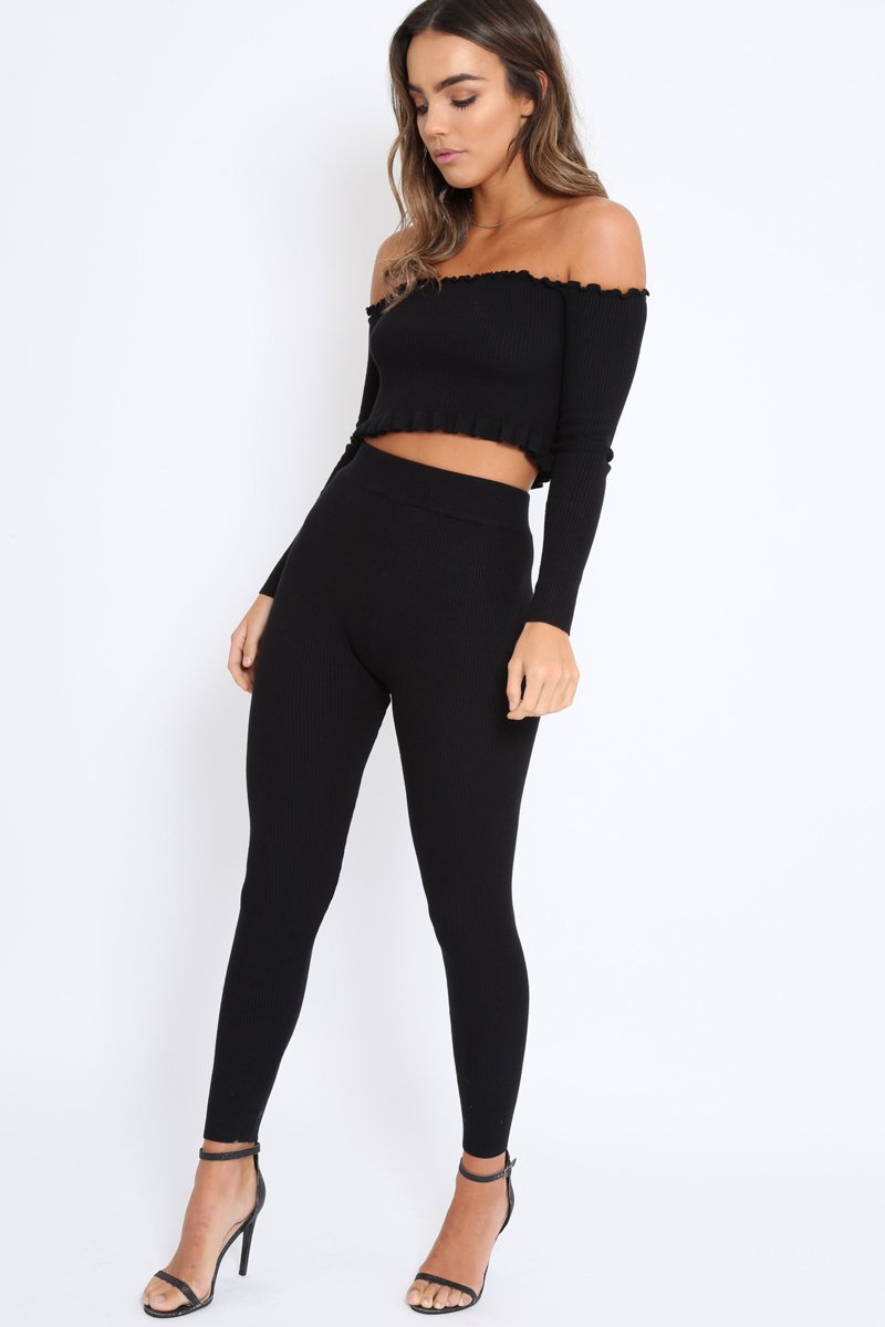 Black Ribbed Knit Co-ord - Luna-Co-ords