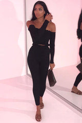 Black Ribbed Knit Co-ord - Luna-Co-ords