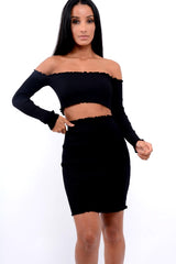 Black Ribbed Knitted Co-ord with Frill Hems - Sicilie-Co-ords