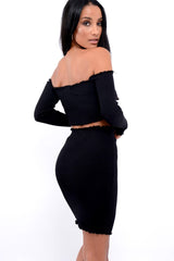Black Ribbed Knitted Co-ord with Frill Hems - Sicilie-Co-ords