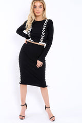 Black Ribbed Lace Up Jumper - London-Tops