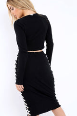 Black Ribbed Lace Up Jumper - London-Tops