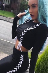 Black Ribbed Lace Up Jumper - London-Tops