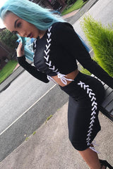 Black Ribbed Lace Up Midi Skirt- London-Skirts