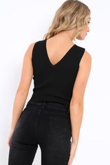 Black Ribbed Lace up Crop Top - Laylia-Crop Tops