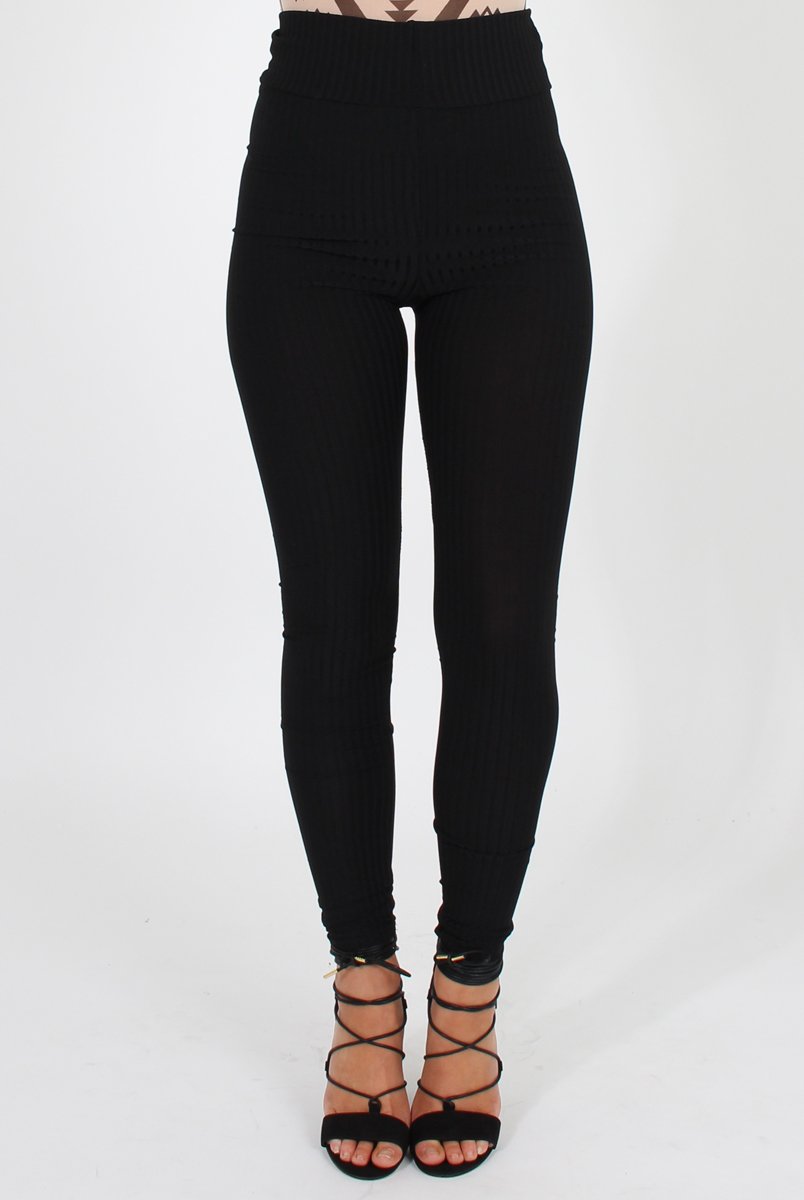 Black Ribbed Leggings - Kirsty-Dresses