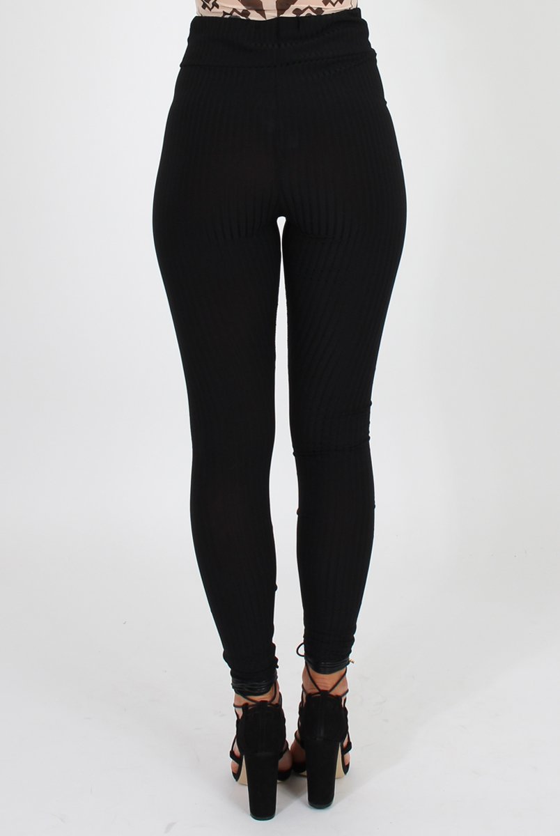 Black Ribbed Leggings - Kirsty-Dresses