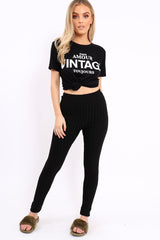 Black Ribbed Leggings - Penelope-Loungewear