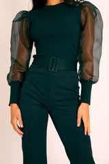 Black Ribbed Mesh Long Sleeve Top - Sonaya-Tops