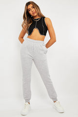 Black Ribbed Notch Contrast Stitch Crop Top - Rinnah-Crop Tops