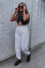 Black Ribbed Notch Contrast Stitch Crop Top - Rinnah-Crop Tops