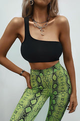 Black Ribbed One Shoulder Crop Top - Danyelle-Crop Tops