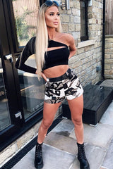 Black Ribbed One Sleeve Cut Out Crop Top - Charae-Crop Tops