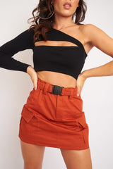 Black Ribbed One Sleeve Cut Out Crop Top - Charae-Crop Tops