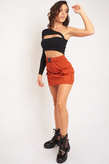 Black Ribbed One Sleeve Cut Out Crop Top - Charae-Crop Tops