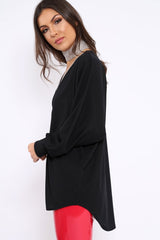 Black Ribbed Oversized Zip Front Top - Rabecca-Tops