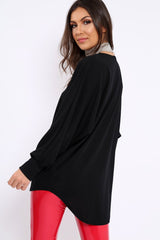 Black Ribbed Oversized Zip Front Top - Rabecca-Tops