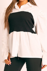 Black Ribbed Panel Puff Sleeve Shirt - Fionna-Shirts
