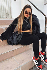 Black Ribbed Puff Sleeve Top Loungewear Co-ord - Effy-Loungewear