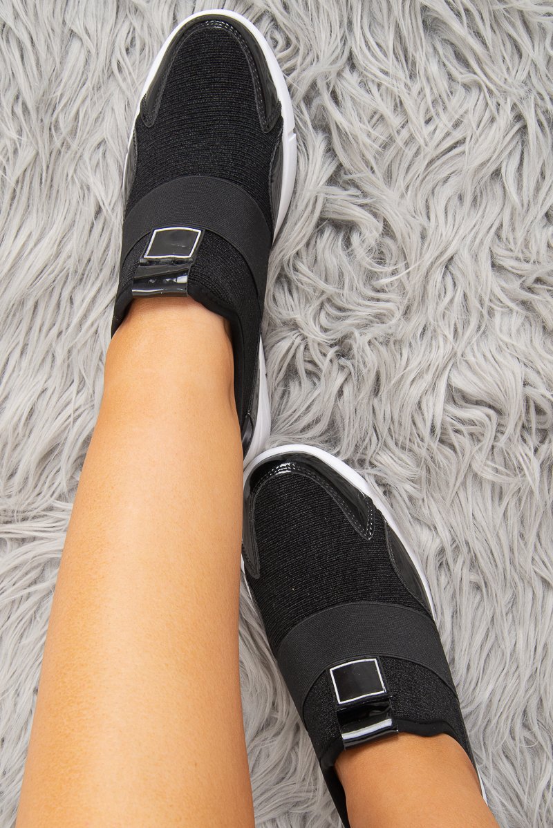 Black Ribbed Pull On Trainers - Frayda-Trainers