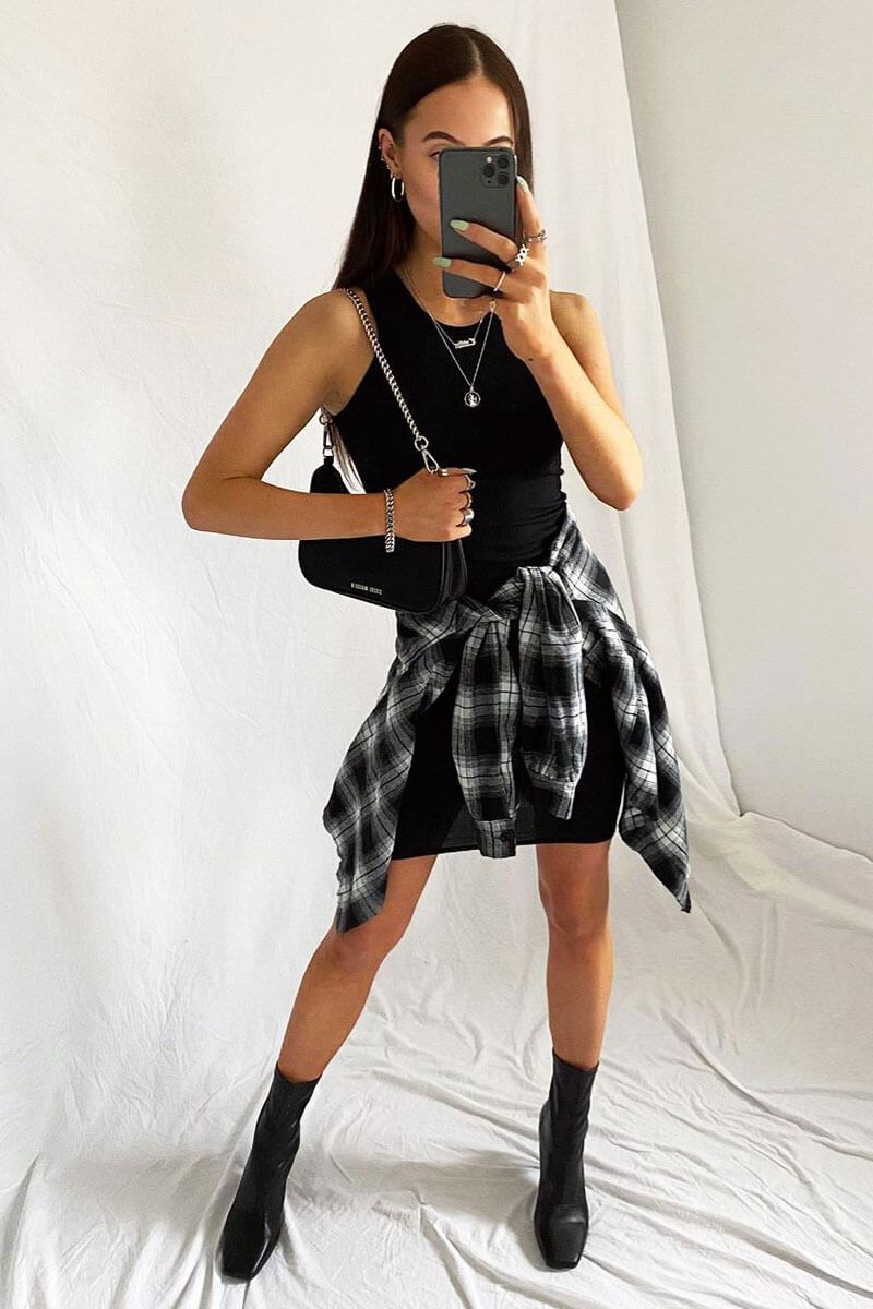 Black Ribbed Racer Midi Dress - Azra-Dresses