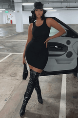 Black Ribbed Racer Midi Dress - Azra-Dresses