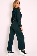 Black Ribbed Ring Pull Zip Loungewear Co-ord - Candace-Loungewear