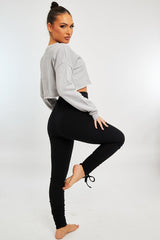 Black Ribbed Ruched Ankle Leggings - Hollyann-Leggings