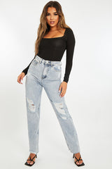 Black Ribbed Scoop Neck Bodysuit - Harlen-Bodysuits