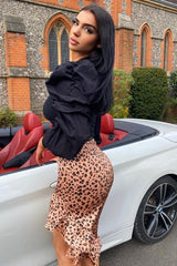 Black Ribbed Shirt Puff Sleeve Top - Kayler-Tops