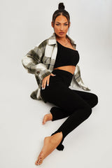 Black Ribbed Side Split Leggings - Enzie-Leggings