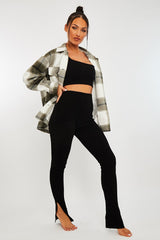 Black Ribbed Side Split Leggings - Enzie-Leggings