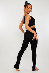 Black Ribbed Side Split Leggings - Enzie-Leggings