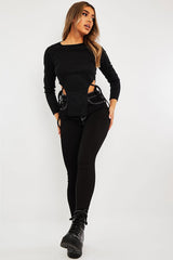 Black Ribbed Side Tie Top - Bibi-Tops