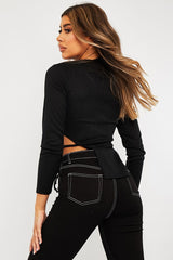 Black Ribbed Side Tie Top - Bibi-Tops