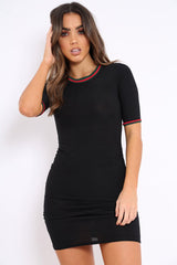 Black Ribbed Sports Trim Bodycon Dress - Alyce-Dresses