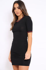 Black Ribbed Sports Trim Bodycon Dress - Alyce-Dresses