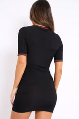 Black Ribbed Sports Trim Bodycon Dress - Alyce-Dresses
