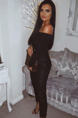 Black Ribbed Square Neck Bodysuit - Alysha-Bodysuits